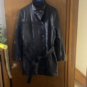Wilsons Leather Black Belted Long Jacket – Women’s XL